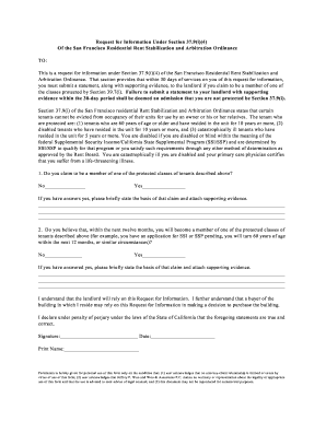 Request for Information Under San Francisco Rent Stabilization Ordinance