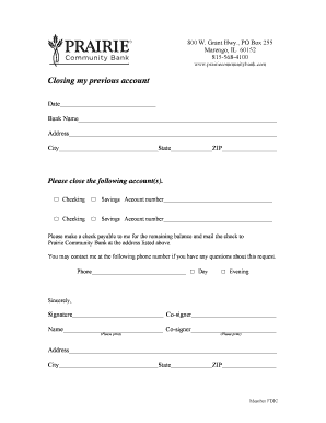 Bank Account Closure Request Form