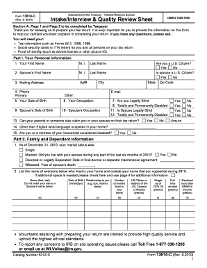 IRS Form 13614-C Tax Return Preparation Worksheet