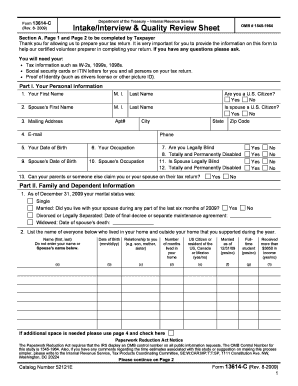 IRS Form 13614-C Tax Return Intake Sheet