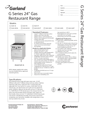 G Series 24" Gas Restaurant Range Order Form