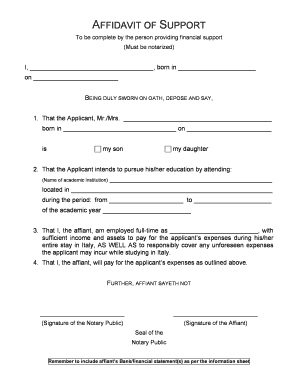 Affidavit of Support for Student Education