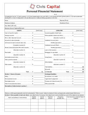 Personal Financial Statement Form