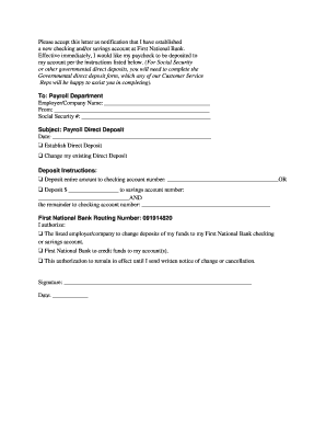 Payroll Direct Deposit Authorization