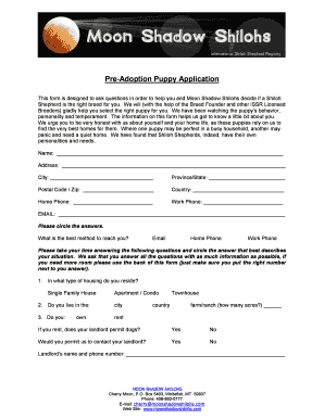 Pre-Adoption Puppy Application - Moon Shadow