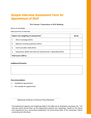 Sample Interview Assessment Form for Appointment of Staff