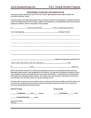 DOT Reasonable Suspicion Testing Form