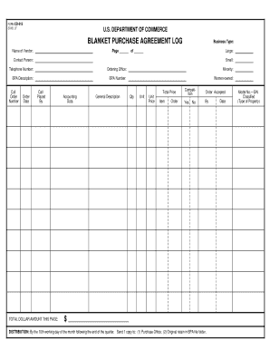 Blanket Purchase Agreement Log