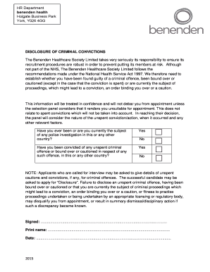 Disclosure of Criminal Convictions Form