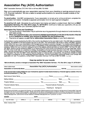 BB&T Association Pay ACH Authorization Form