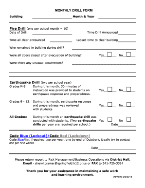School Emergency Drill Form