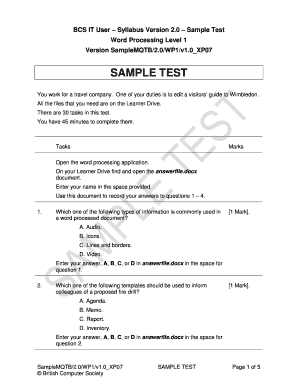 Word Processing Level 1 Sample Test