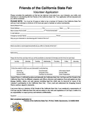 Friends of the California State Fair Volunteer Application