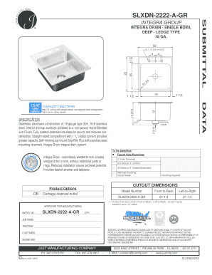Integra Drain Single Bowl Sink Specification