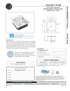 Integra Drain Single Bowl Sink Specification