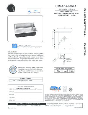 ADA Compliant Integra Drain Single Bowl Specification Form
