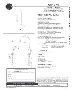Deck Mount Sensor Faucet Technical Data