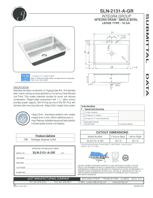 Integra Drain Single Bowl Specifications
