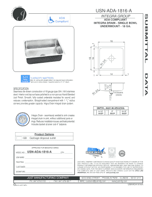 ADA Compliant Integra Drain Single Bowl Specification