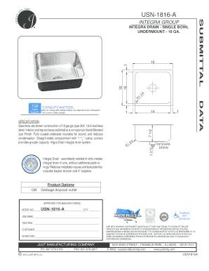 USN-1816-A Integra Drain Single Bowl Specification