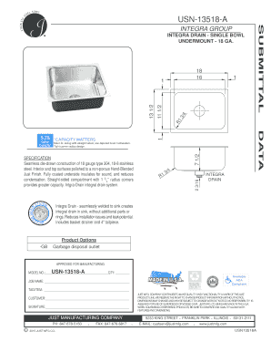 USN-13518-A Integra Drain Single Bowl Specification