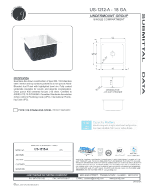 US-1212-A Undermount Stainless Steel Sink Specification