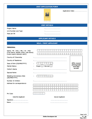 Sobha Developers Unit Application Form