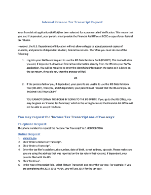 IRS Income Tax Transcript Request