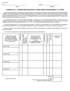 Schedule F - Creditors Holding Unsecured Nonpriority Claims