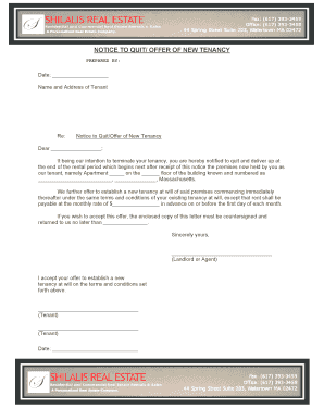 Notice to Quit/Offer of New Tenancy