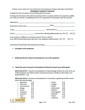 California Sales Tax Exemption Form for Manufacturing and R&D Equipment