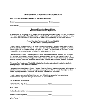 Extra-Curricular Activities Waiver of Liability
