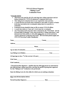 NYS 4-H Horse Program Riding Level Evaluation Form