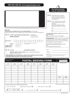 Apex Stamps Auction Bidding Form