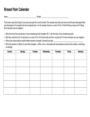 Breast Pain Calendar