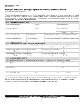 Michigan Active Duty Military PRE Affidavit