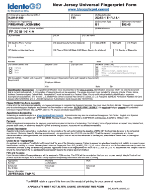 New Jersey Universal Fingerprint Form