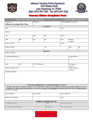 Internal Affairs Complaint Form