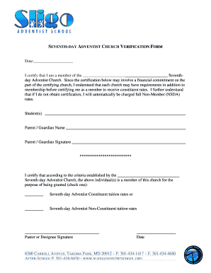 Seventh-Day Adventist Church Verification Form