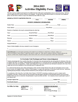 Activities Eligibility Form