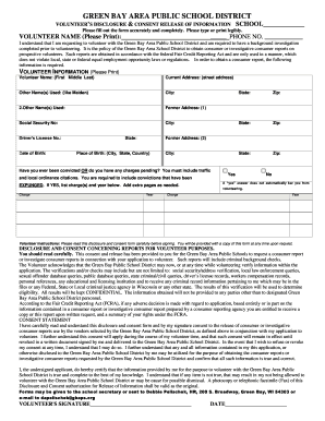 Green Bay Volunteer Disclosure Consent Form