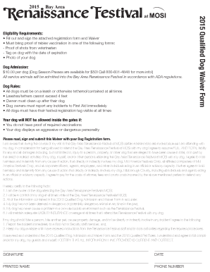 2015 Bay Area Dog Registration and Waiver Form