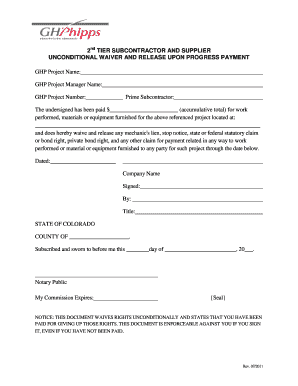 2nd Tier Subcontractor Waiver and Release