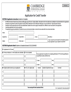 Application for Credit Transfer