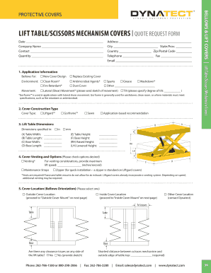 Lift Table Scissors Mechanism Covers Quote Request Form