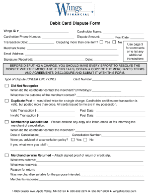 Debit Card Dispute Form