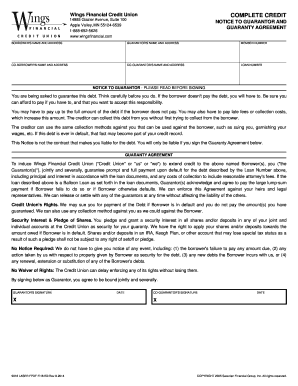 Wings Financial Credit Union Guaranty Agreement