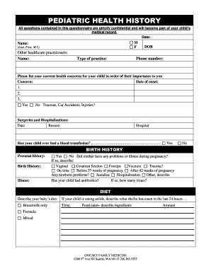 Pediatric Health History Form