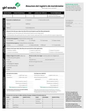 Formulario de registro de membresías Girl Scouts