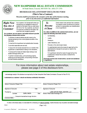 New Hampshire Brokerage Relationship Disclosure Form